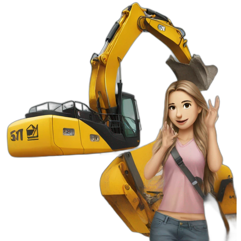 Girl in front of excavator emoji