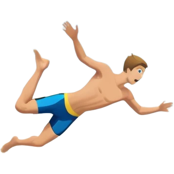 A diver mid-air, plunging from a high cliff into the sparkling ocean below. The background features rugged cliffs, clear blue water, and a bright sky, emphasizing the excitement and danger of the sport with a sense of freedom and adventure. emoji