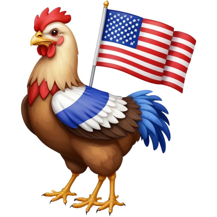 An chicken carries French flag is beating with an Eagle carries the USA flag emoji