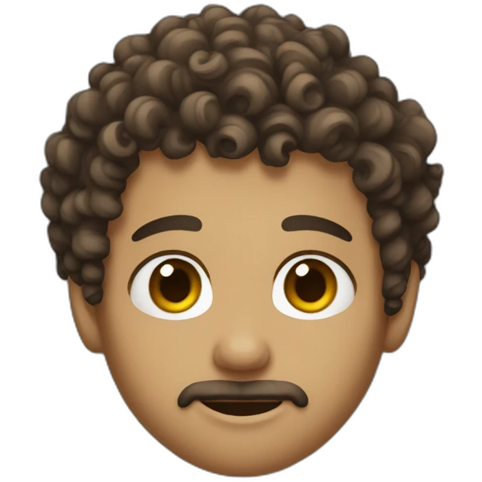 Curly short hair, brown light skin, big nose, short beard, brown eyes emoji