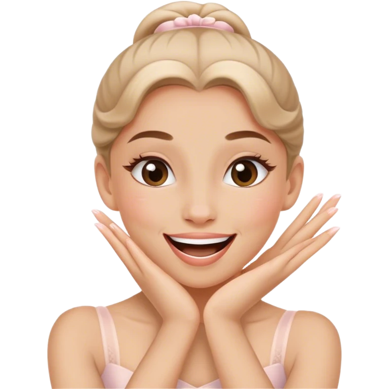 The ballerina laughs sweetly, covering her mouth with her hand emoji