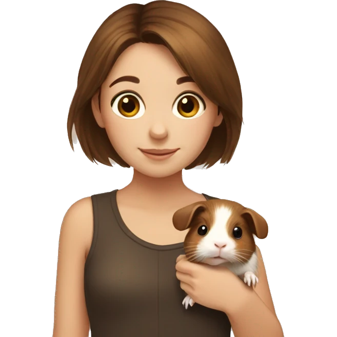 Girl with short Brown Hair holds a Brown Guinea Pig emoji