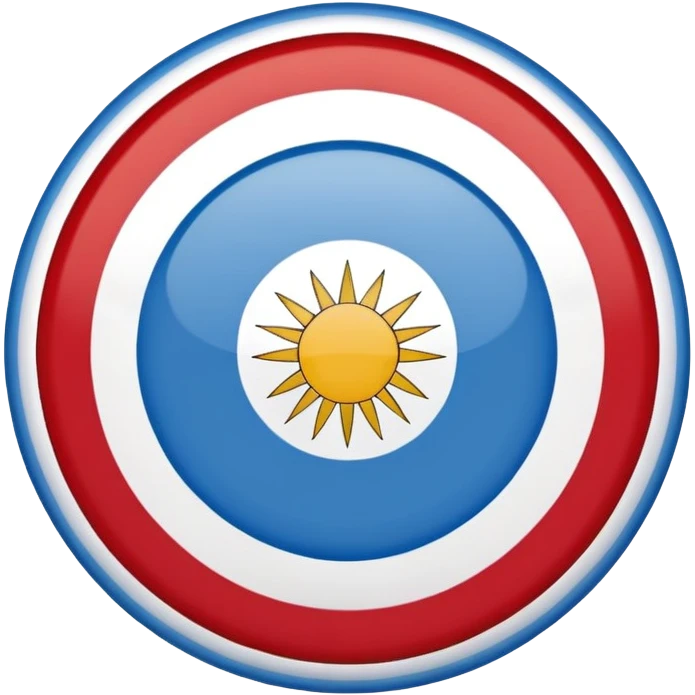 Bandera de Paysandú Uruguay.  La bandera de Paysandú es dos franjas horizontales a los bordes, azul con rojo en el medio, en el centro es blanca con un círculo azul y rojo emoji