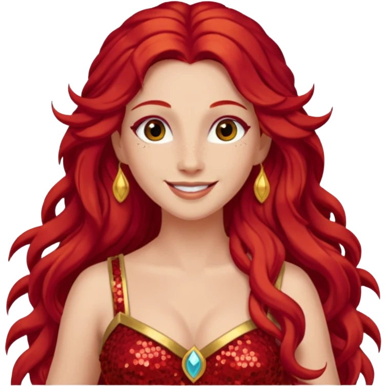 Vesta, Goddess of Hearth from Gods and Goddesses with long red hair, red sequin outfit emoji