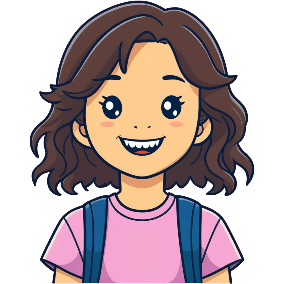 ten year old brunette girl with shoulder length wavy hair with buck teeth  emoji