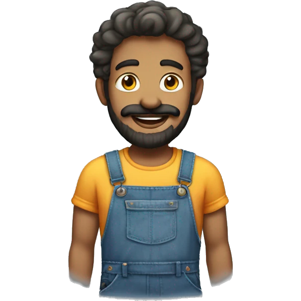 a man with small  dark moustache and beard happy smiling face wearing dungarees emoji