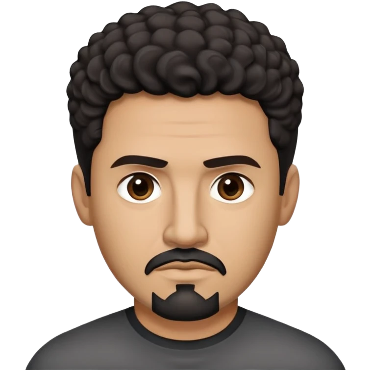 Hispanic man in his late 40s with tan skin. Square face with defined jawline. Serious expression with focused dark eyes. Black goatee with some gray. Short curly dark hair. Professional demeanor. Wearing a black shirt. emoji
