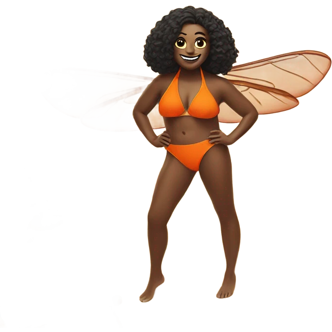 Fly modeling in her bright orange bikini on the beach for a magazine cover emoji