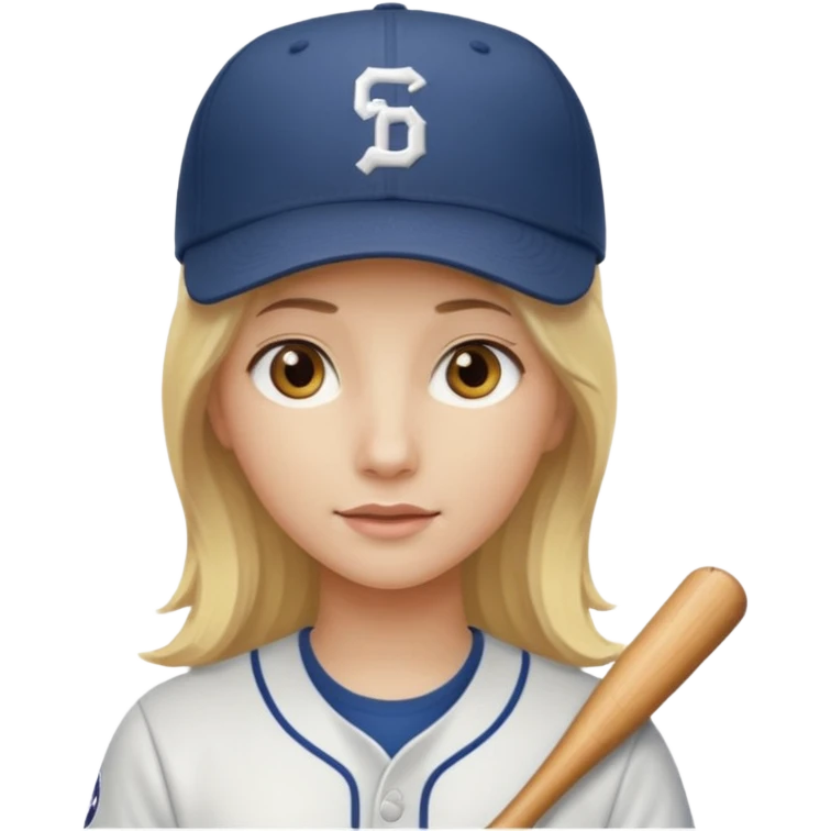 Blonde medium long hair, hazel eyes, white skin, baseball cap emoji