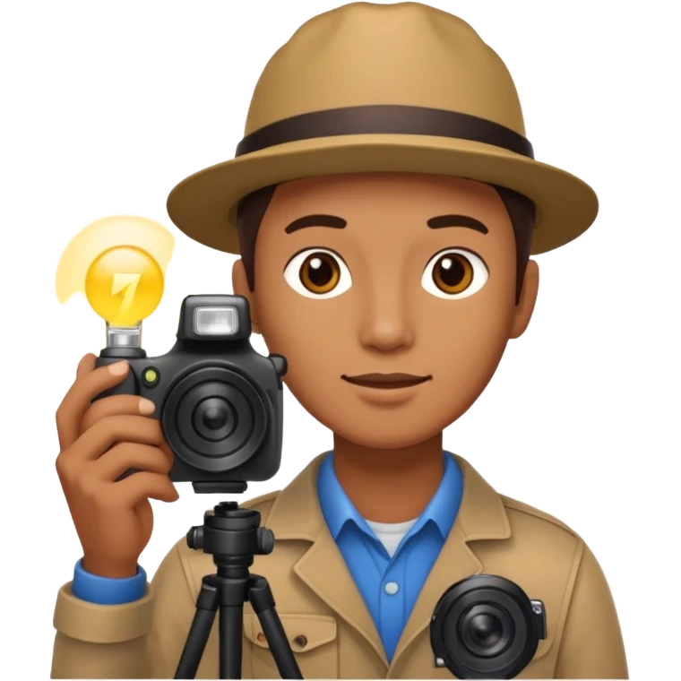 Photographer with flash speedlight,with camera emoji