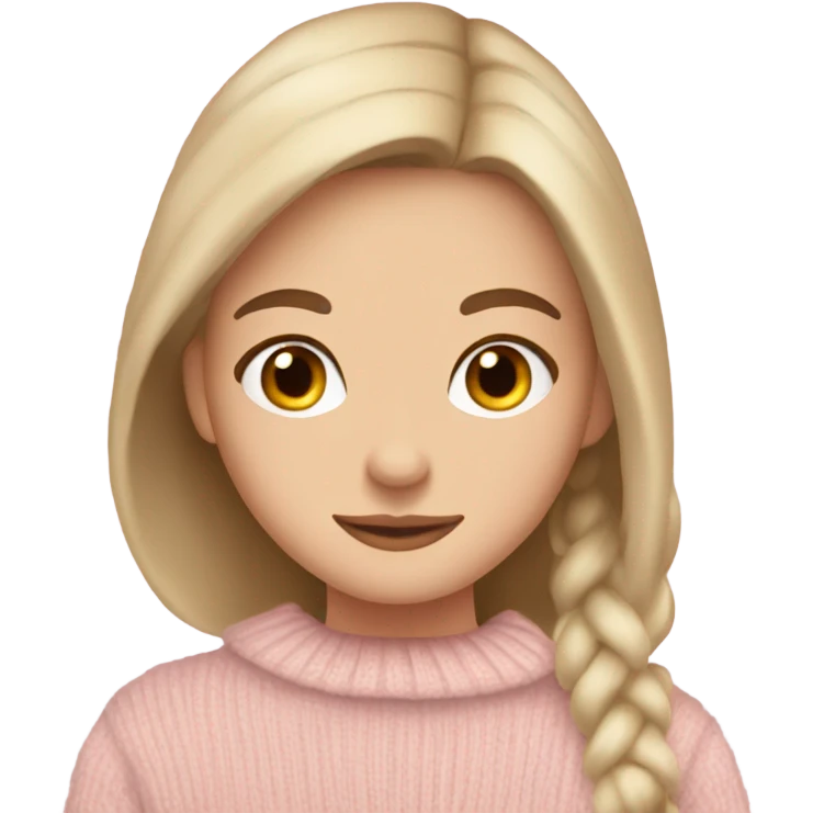 Pretty brown eyed white girl with light pink sweater reading cozy emoji