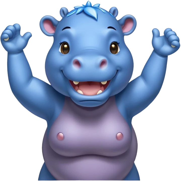 an cheering female Happy hippo with blue Skin Color  emoji