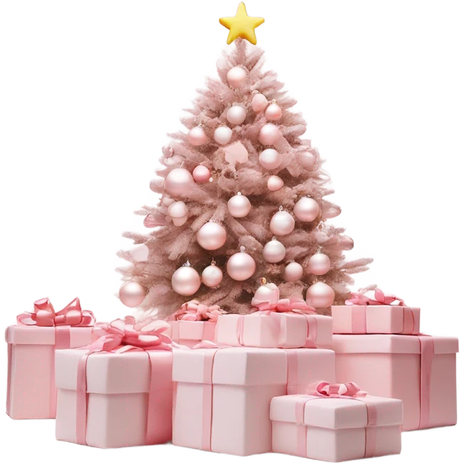Light pink Christmas gifts under a white Christmas tree  emoji