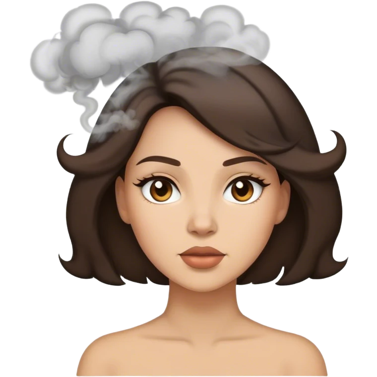 brunette woman with smoke blowing of the top of her head emoji