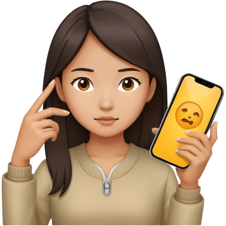  A chinese girl looking at her charging phone emoji