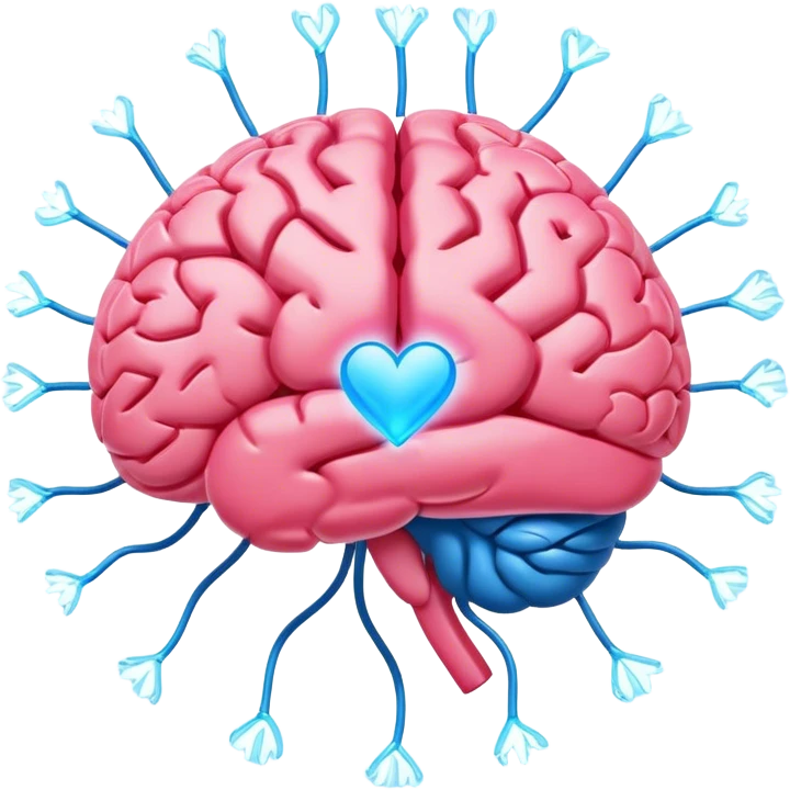 A ** pink human brain** with a energy net energy beam of thoughts... radiating loving thoughts while it rewires itself hearts  emoji