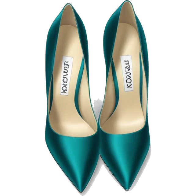Realistic isolated top view of a pair of dark teal silk satin jimmy Choo stiletto high heel shoes. emoji