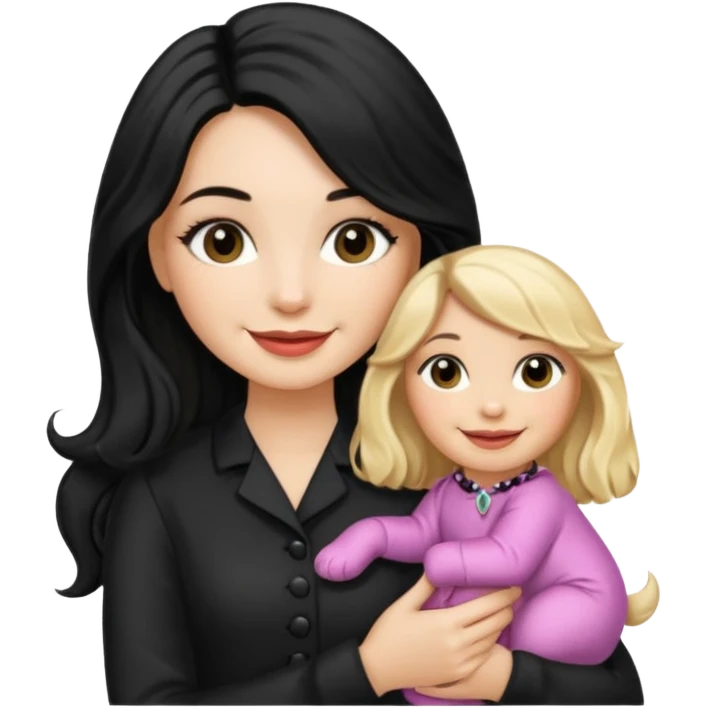 Make a girl with long BLACK silky hair and makeup on be holding a blonde cocapoo emoji