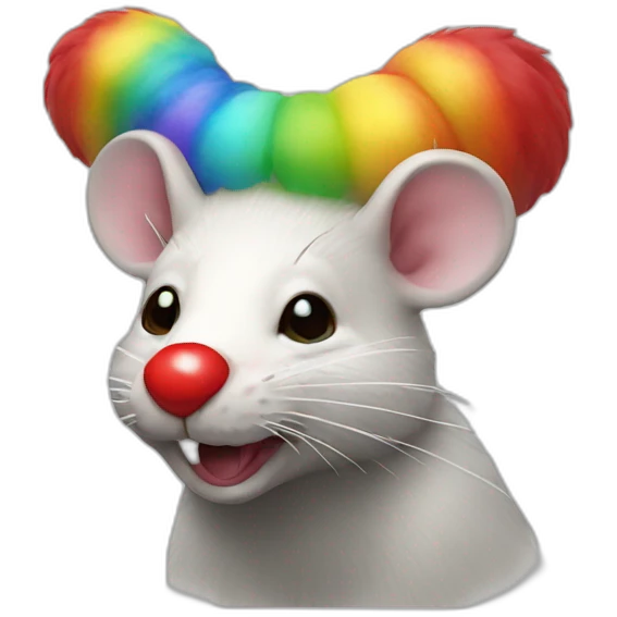clown rat with red nose and rainbow wig emoji