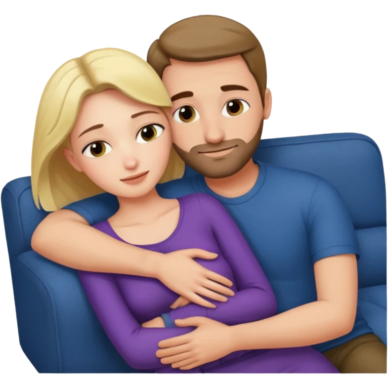 Women cuddling man on couch naked emoji