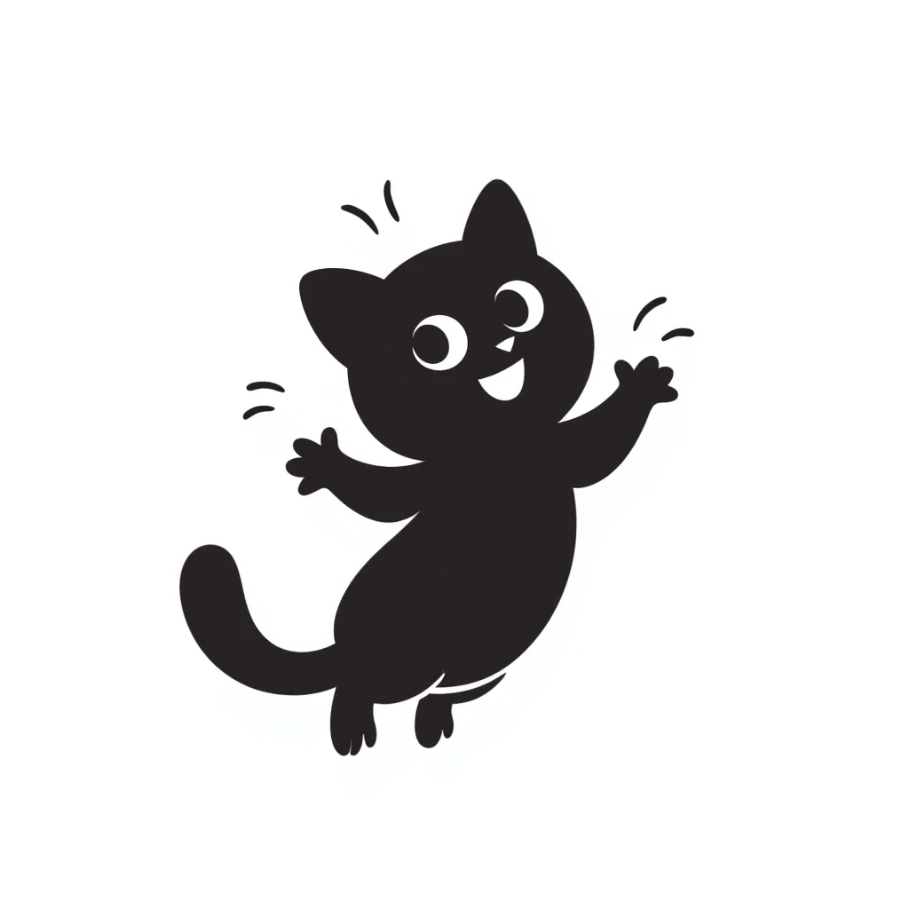 black cat without tail, hand drawn doodle style emoji