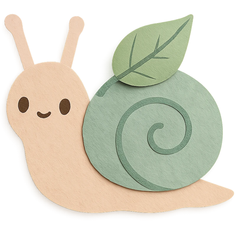 pastel snail with a leaf backpack, kawaii soft nature tone, paper-craft style emoji
