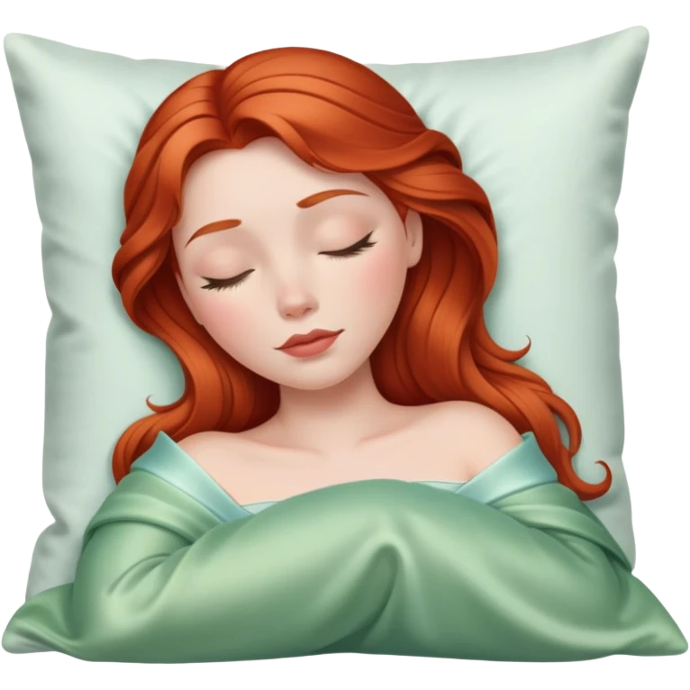 Sleeping beauty redhead white girl with a silk pillow emoji
