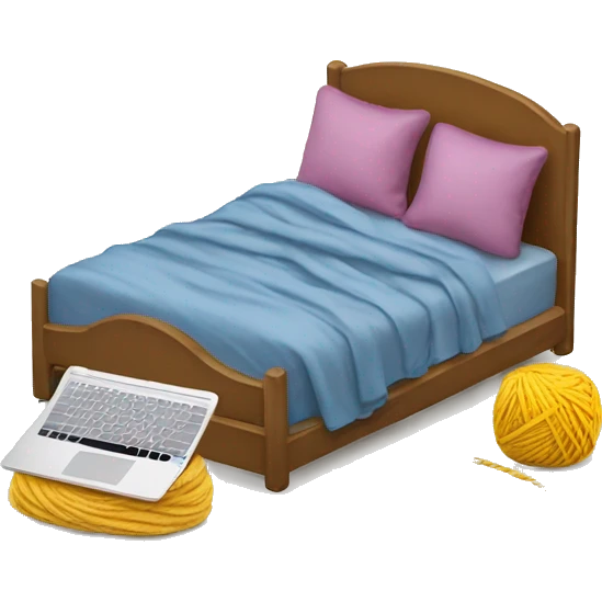Bed + laptop + yarn skein emoji