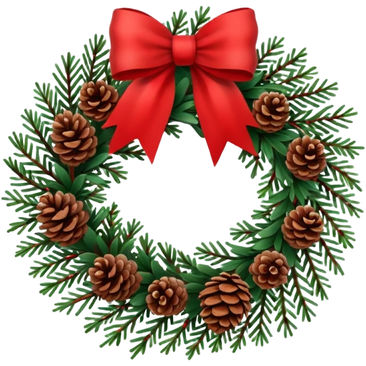 Christmas wreath with long bow and pinecones emoji
