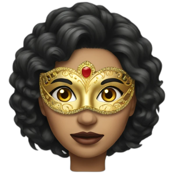 Woman dark hair wearing carnaval mask emoji