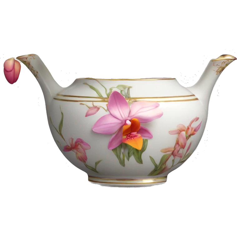 Fine china vasse with pink and orange orchids emoji