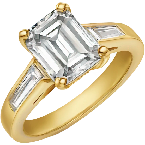 Emerald cut diamond ring with gold band emoji