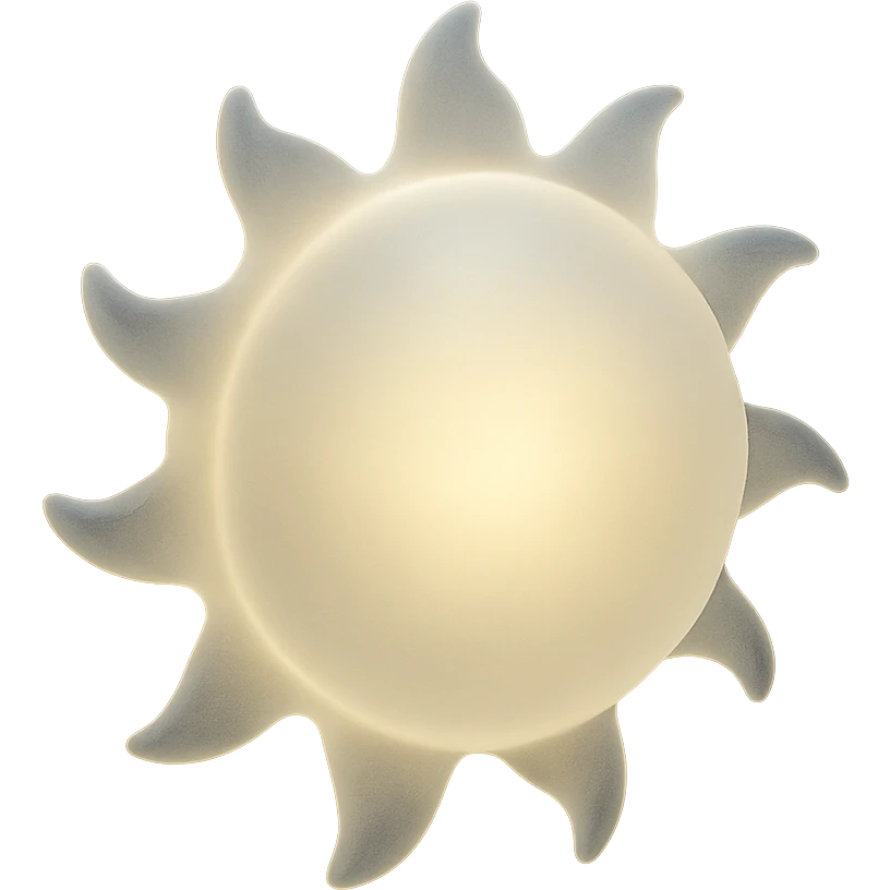 the sun, translucent and frosted, with soft highlights and a glowing effect, matte glass style emoji