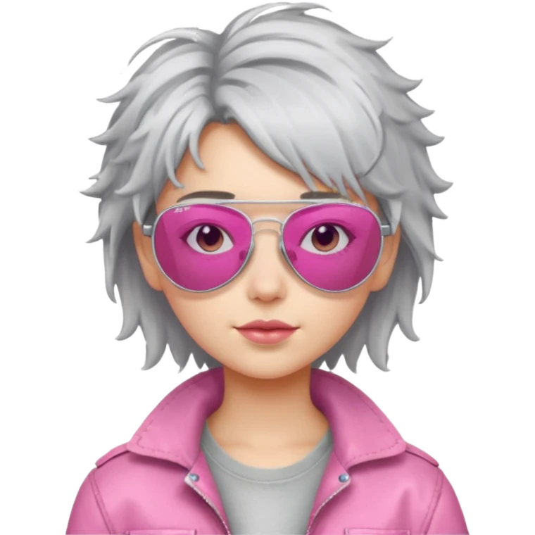 Girl with silver messy hair with pink aviators emoji