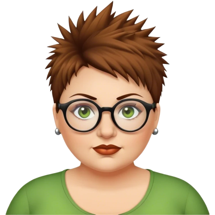  plus size white women round nose with short  brown shaggy spiked hair wearing glasses green eyes emoji