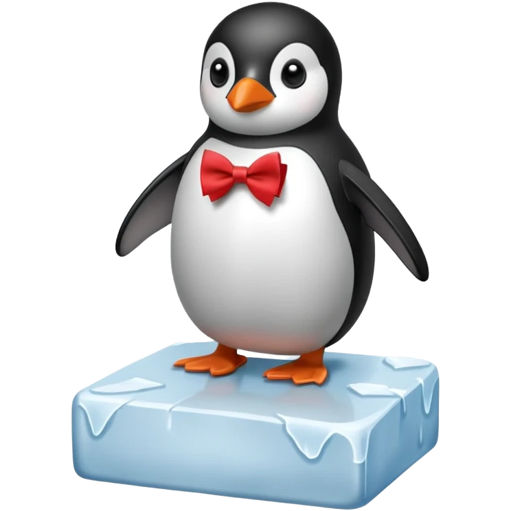 penguin, red bow tie, standing on small ice block emoji