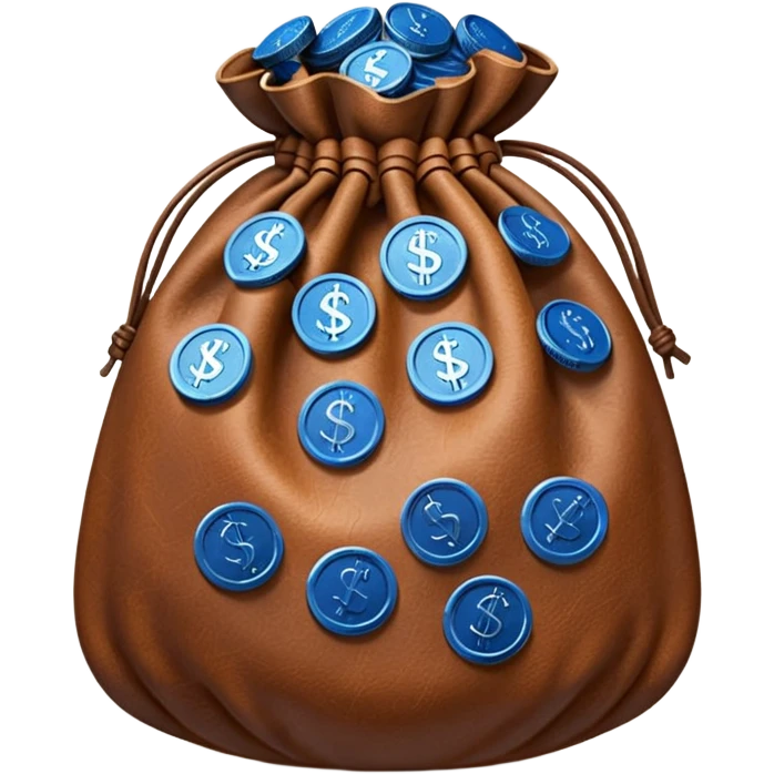brown money bag of blue coins emoji