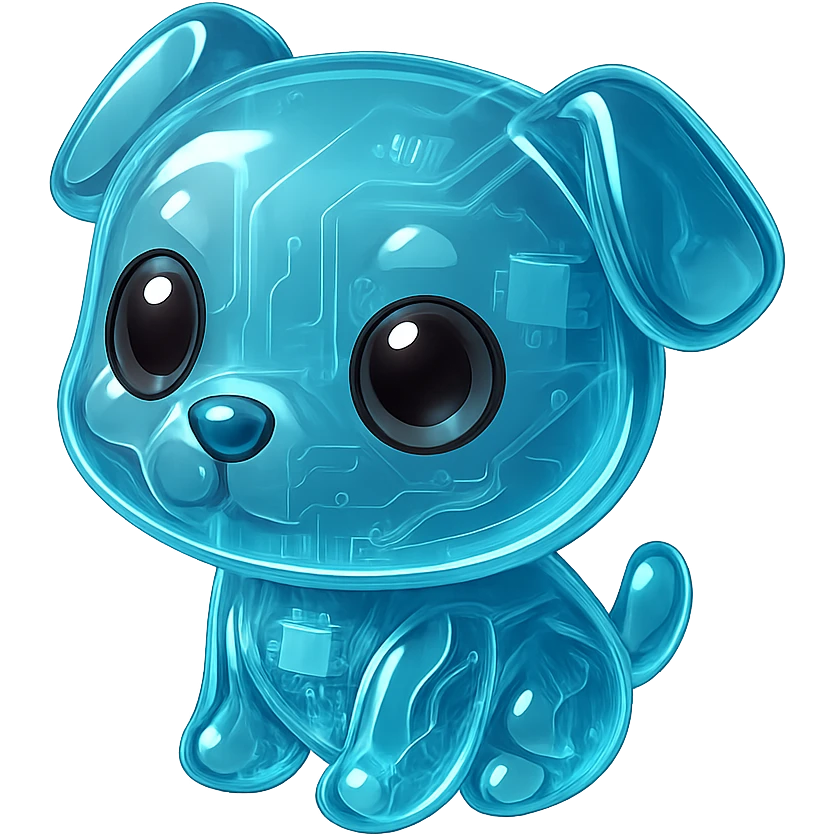 a chibi dog with big eyes in glossy circuit style emoji