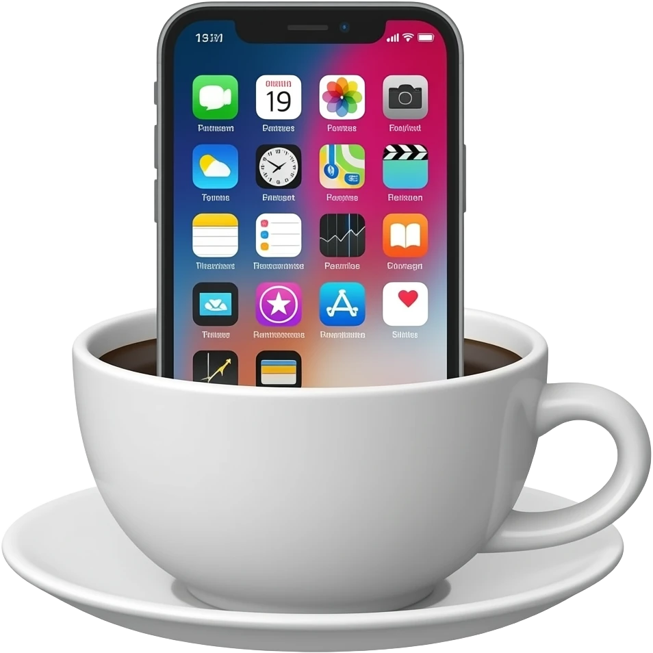 celular con apss sobre cafe emoji
