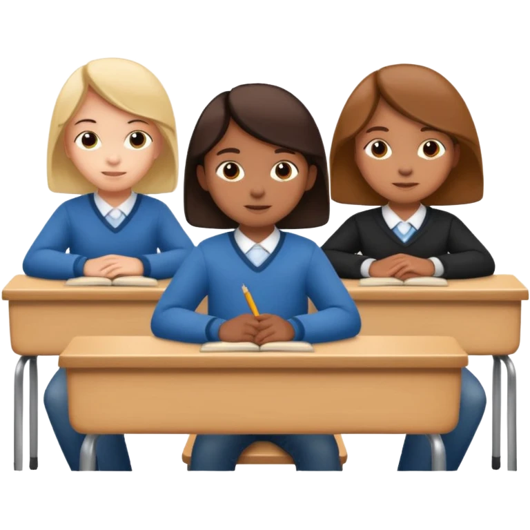 three school children sitting in a row behind their school desks emoji