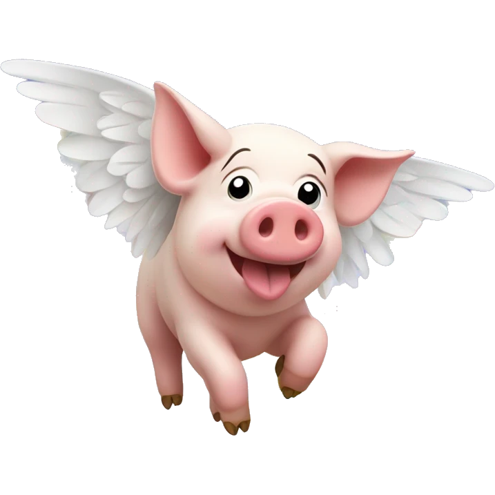 A pig with wing in a pik sky and a rainbow in the back grounds  emoji