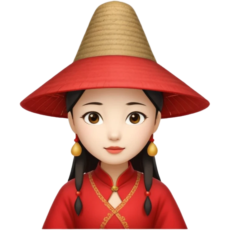 ancient chinese girl with conical hat, red emoji
