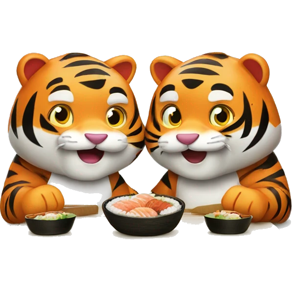 two happy tigers eating sushi emoji