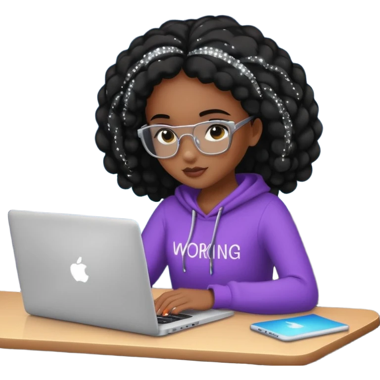black pretty girl working hard with sparkles on laptop "Working hard ✨" spelled out in photo emoji