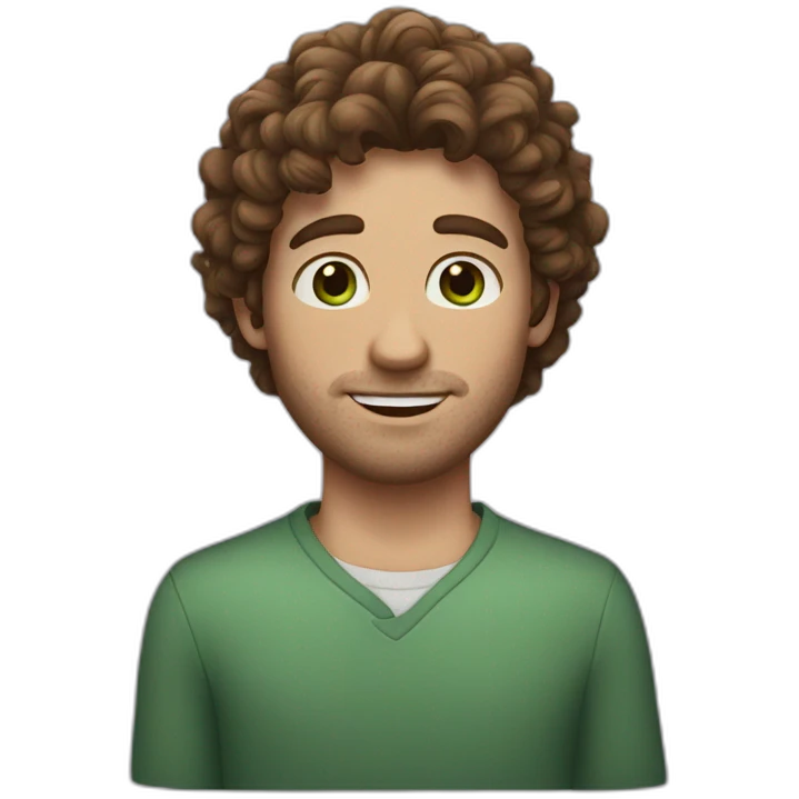 Man with curly brown hair and freckles and green eyes emoji