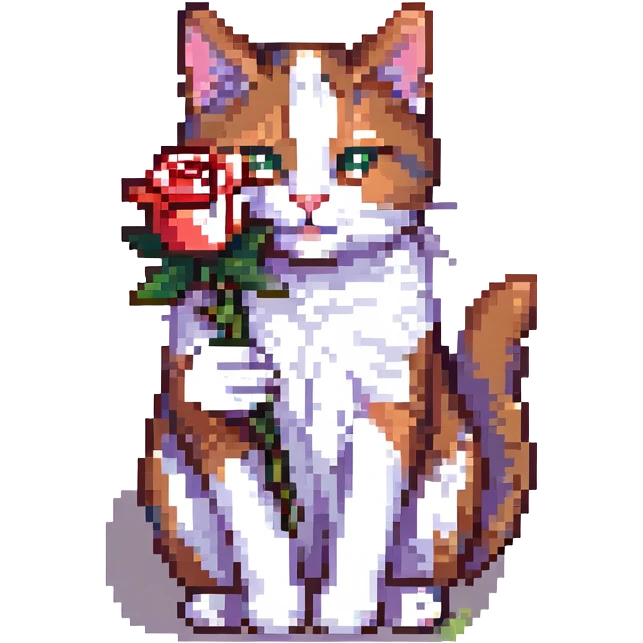 tricolor cat holding a rose emoji