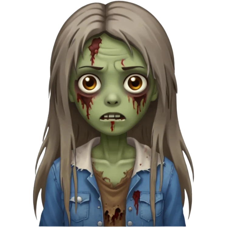zombie girl with straight long hair and brown eyes, brown skin emoji