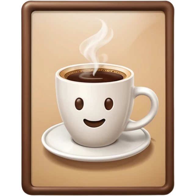 A 3D cartoon coffee shop advertisement poster hanging on a wall, showing a cup of coffee, visible border, flat lighting, Memoji-style. emoji