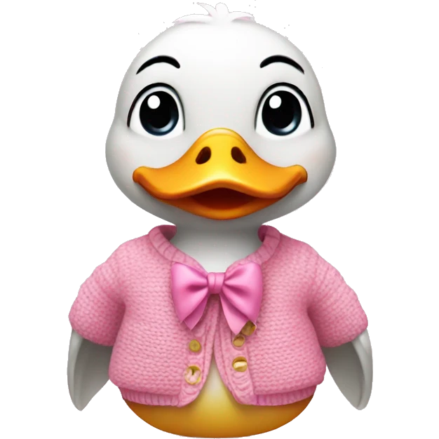 Duck is wearing pink sweater and cute bow emoji