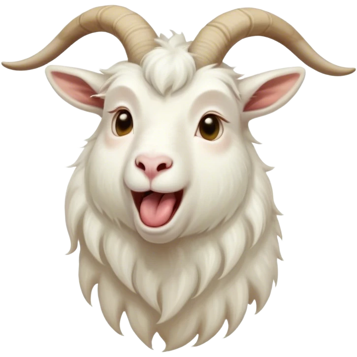 Cinematic Cute Yawning White Goat Portrait Emoji, Head tilted slightly with a dramatic, wide-open yawn, showcasing a soft, downy white fur with delicate horns and gently drooping ears, round eyes barely open in drowsy contentment, Simplified yet irresistibly adorable features, highly detailed, glowing with a soft, cozy glow, high shine, relaxed yet expressive, stylized with a touch of whimsy, bright and endearing, soft glowing outline, capturing the essence of a sleepy yet affectionate goat, so drowsy it feels like it could stretch out of the screen and curl up for a nap! emoji